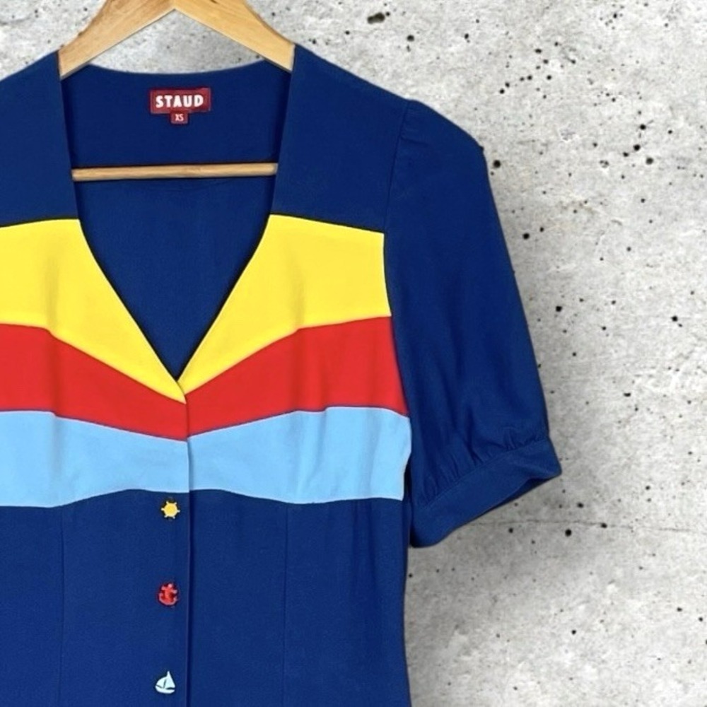 Staud Nautical Colorblock Button Up Dress Womens XS Sailing Retro Mod Maximalist - Picture 2 of 8